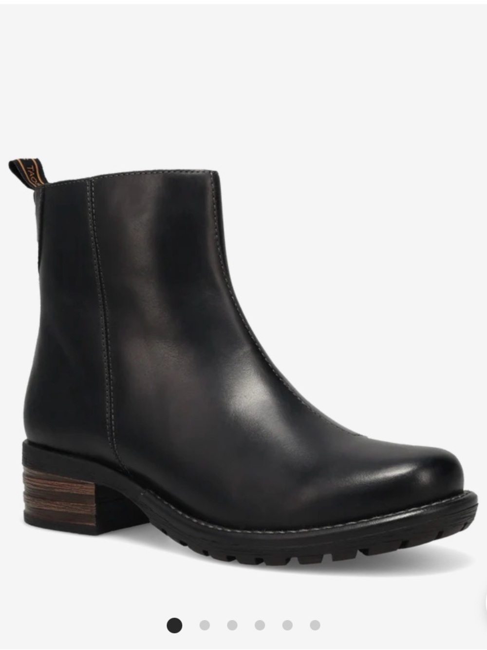 Taos Footwear Uptown Black Leather Ankle Boot with Wood-Effect Heel Sz 40